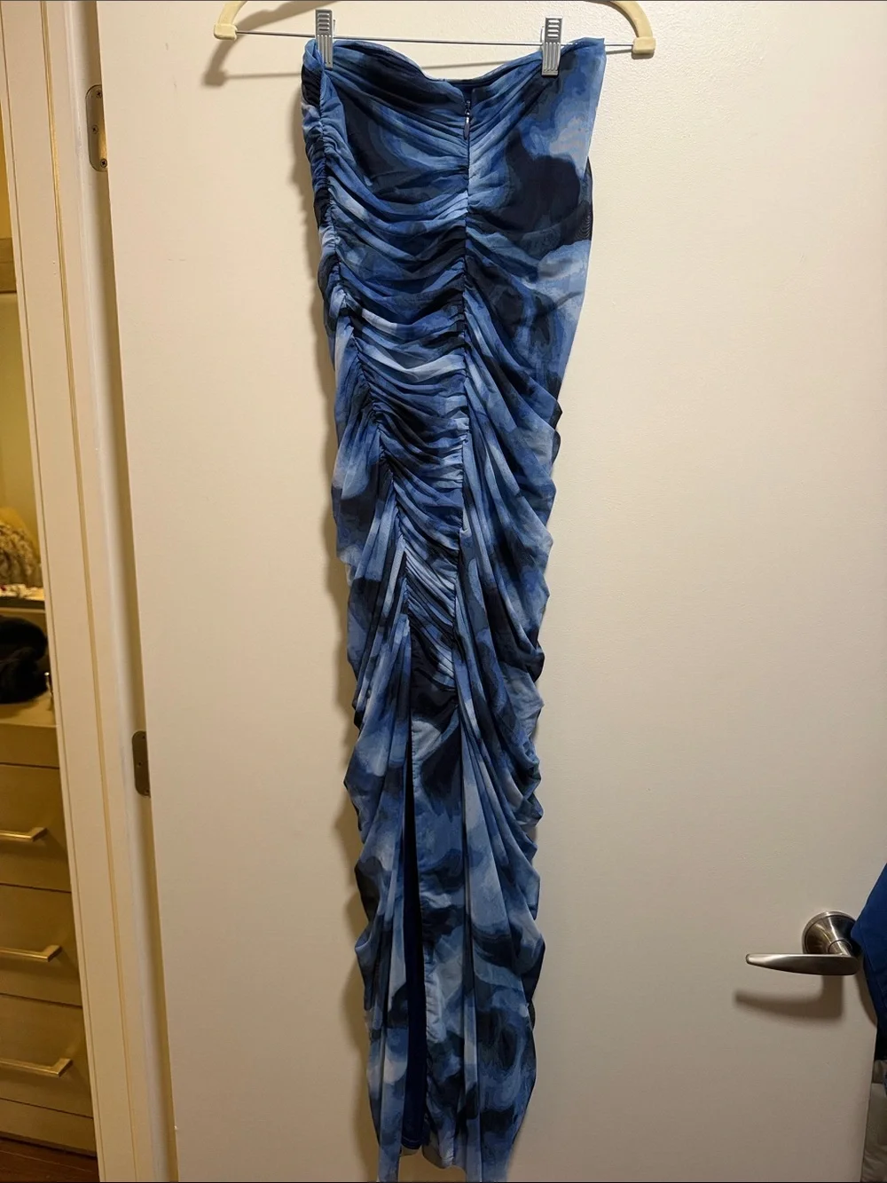 Blue Ruched Maxi Dress